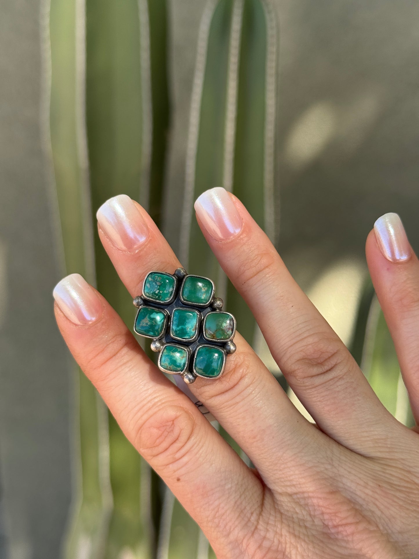 Fox Turquoise Sterling silver stamped band ring, size 6