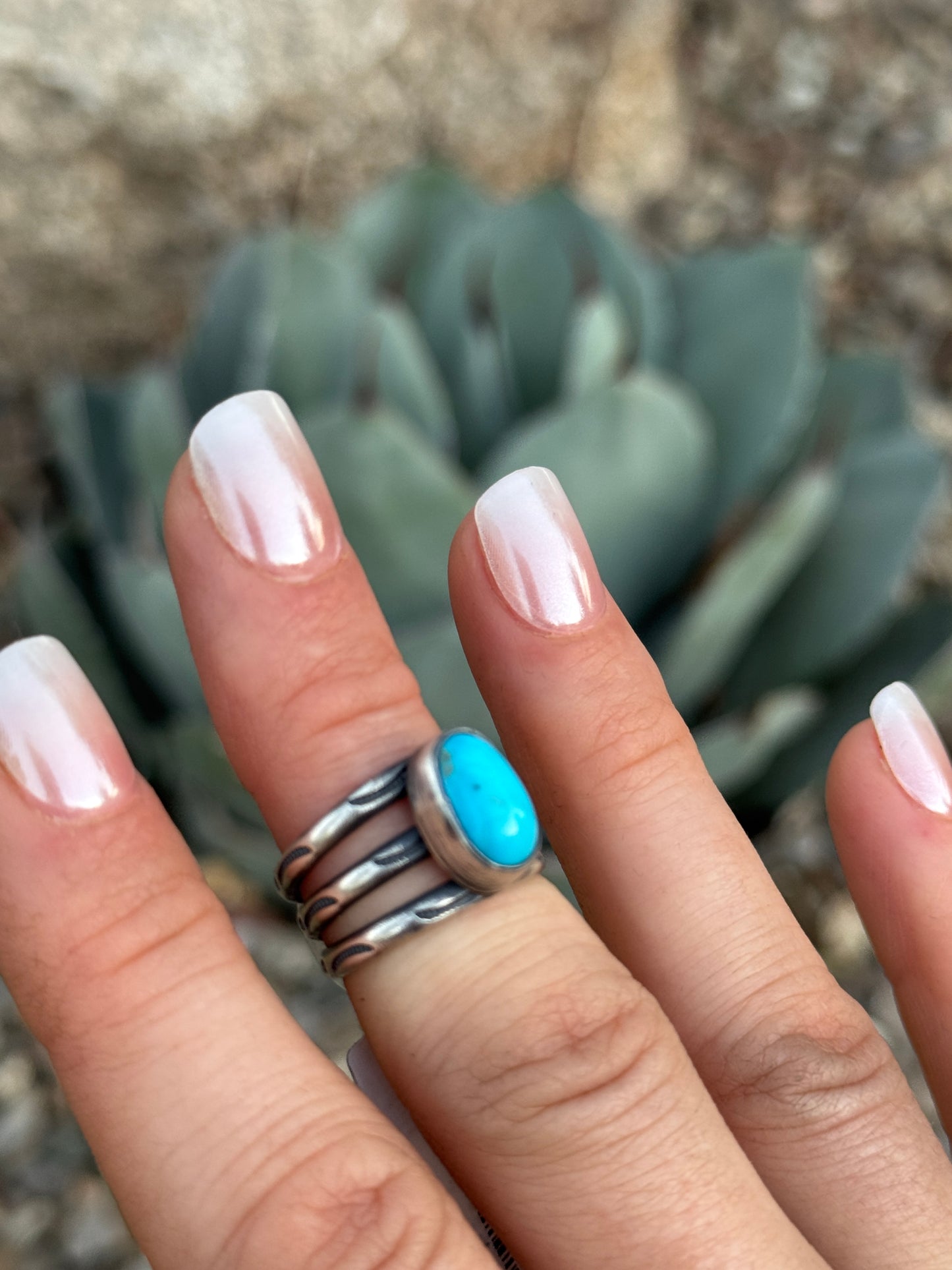 3 bar Turquoise Sterling Silver ring, size 6