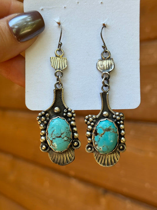 Lydia Begay unique sterling silver Royston turquoise earrings