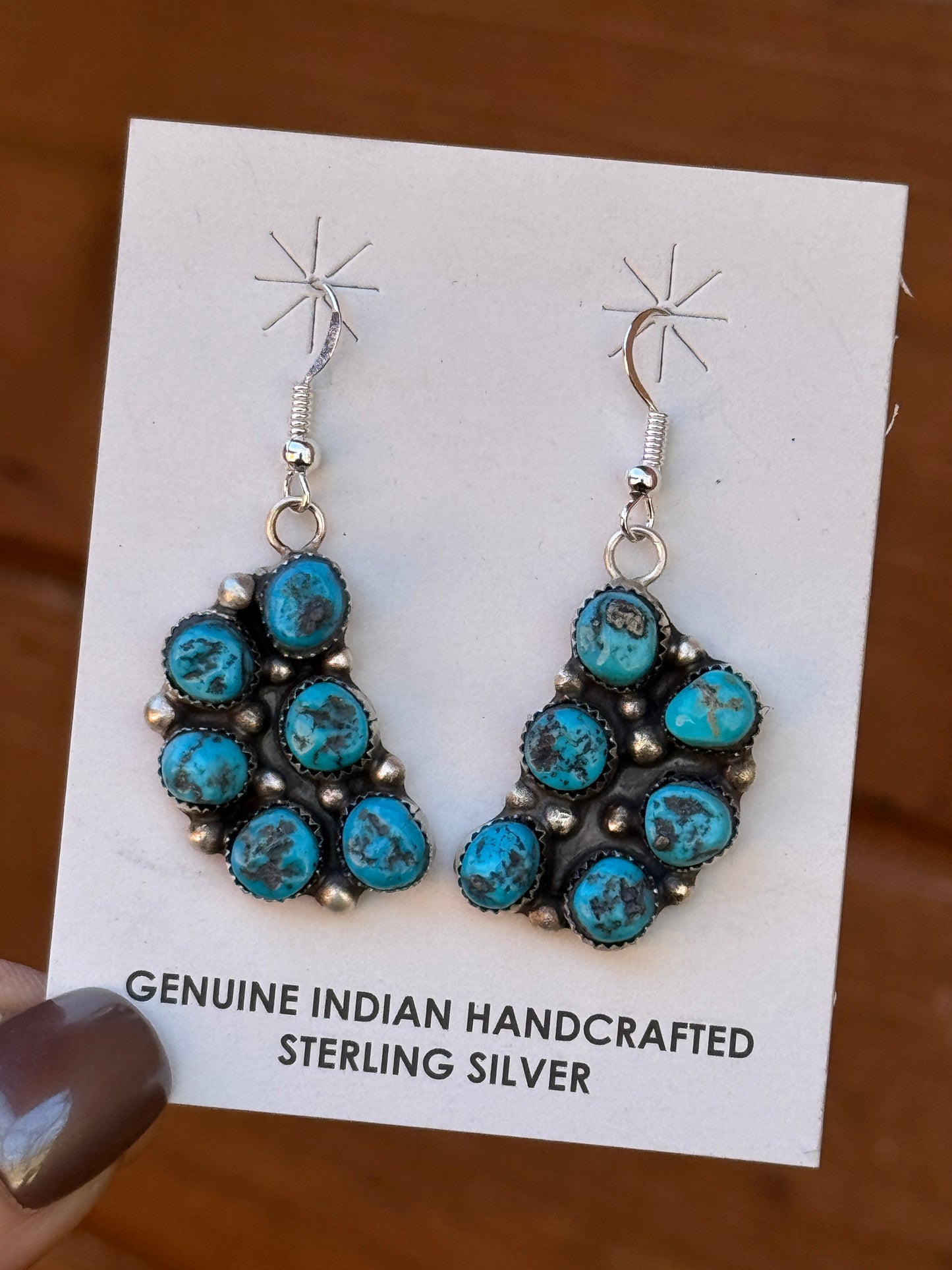 Kingman Turquoise Sterling Silver half cluster dangle earrings