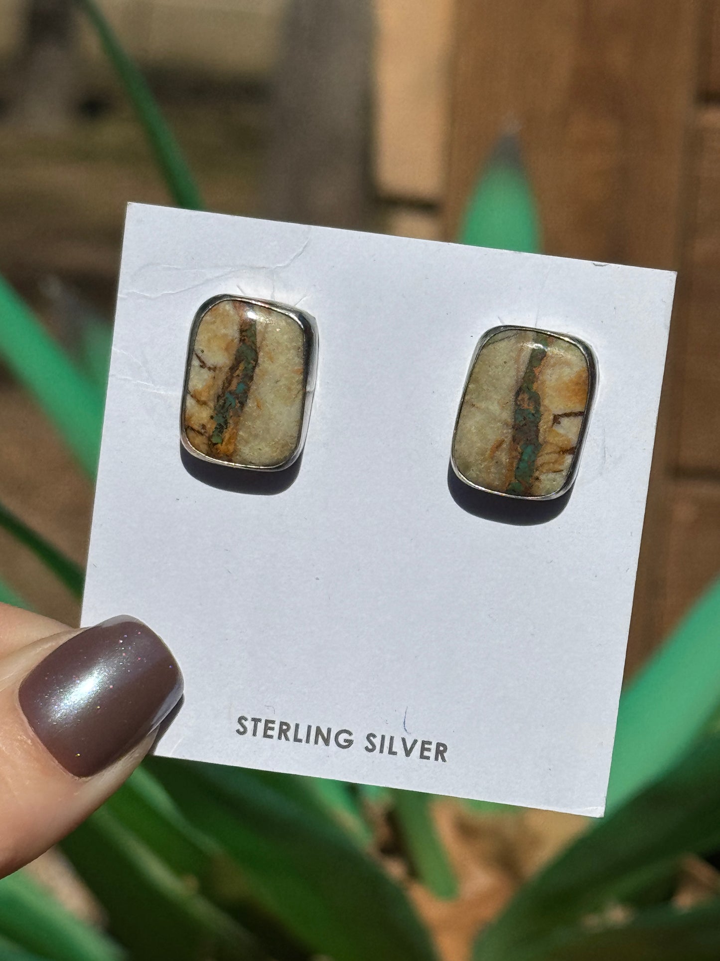 Boulder Turquoise rounded square sterling silver earrings