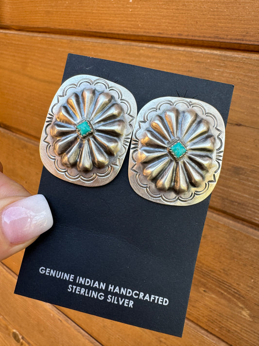 Turquoise and sterling silver stamped earrings