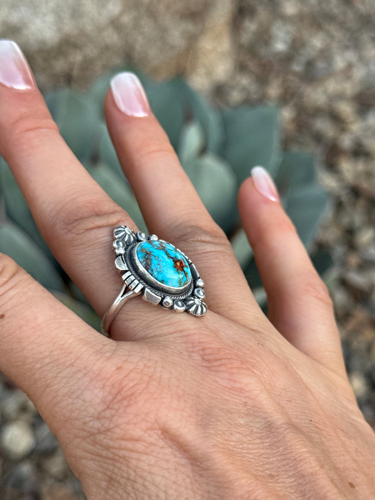 Kingman Web Turquoise Sterling silver ring, size 10