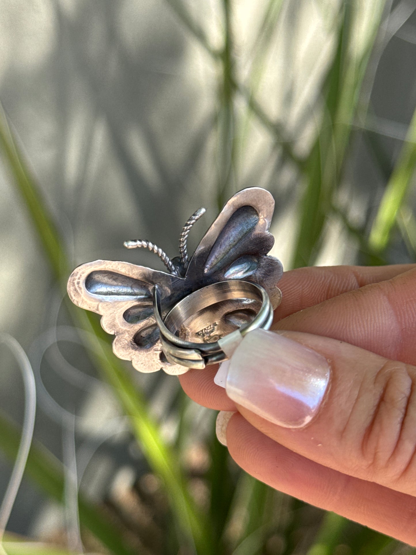 Butterfly sterling silver ring with turquoise, adjustable