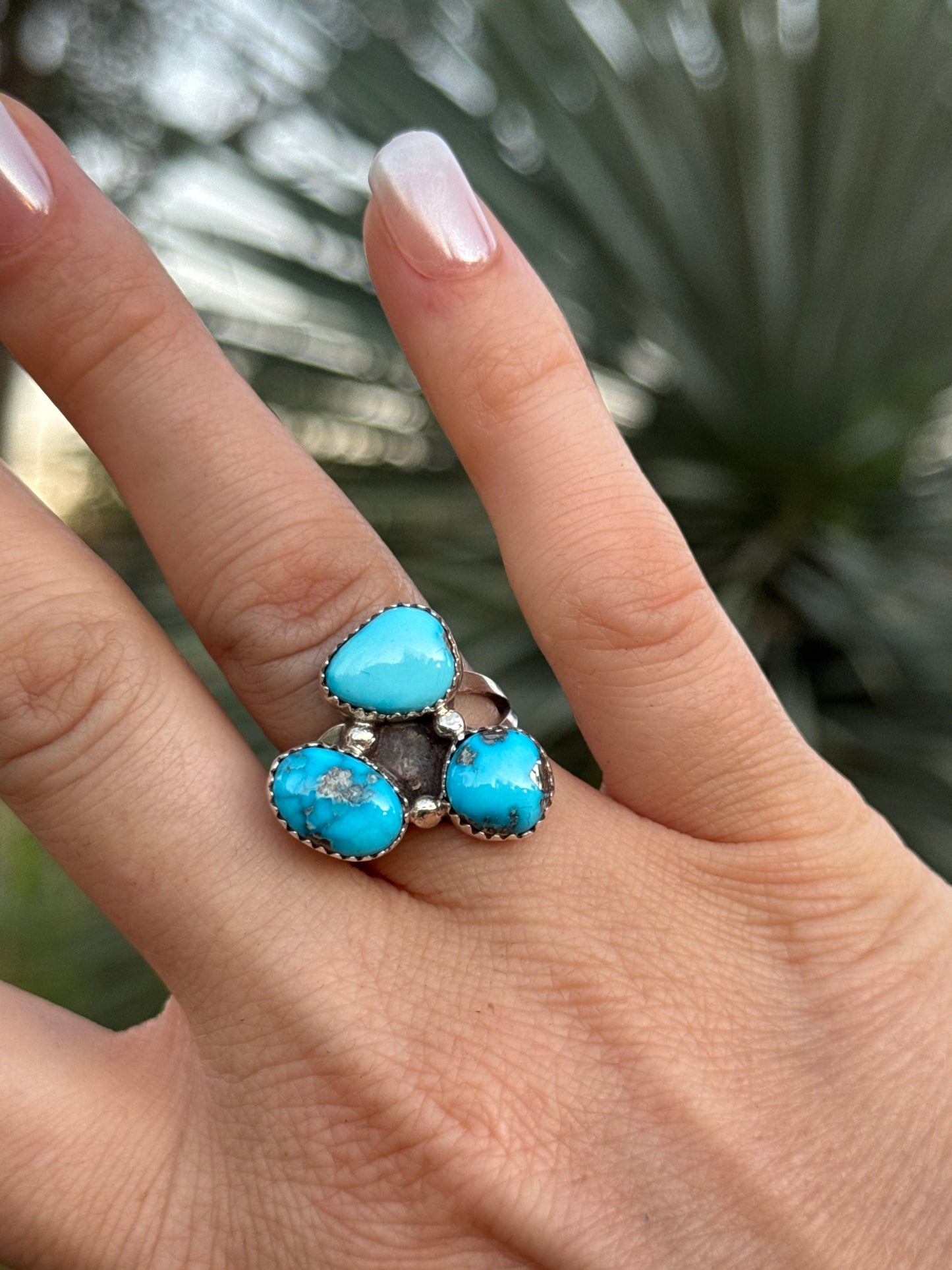 Turquoise triple stone Sterling silver ring, size 8
