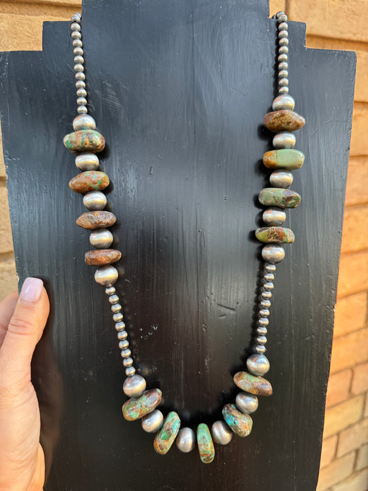 Turquoise chunks with 14mm and 6mm Sterling Silver pearls