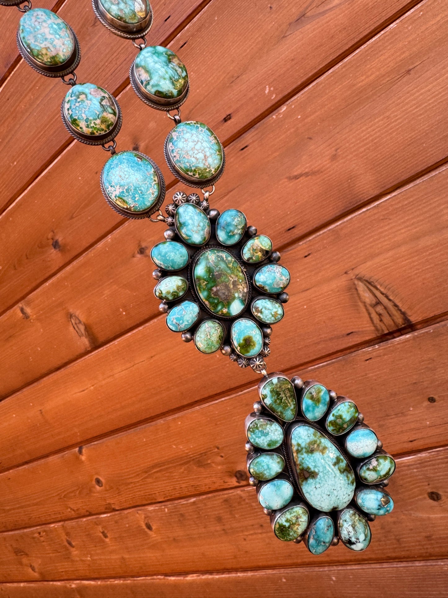 Sonoran Gold turquoise necklace and earrings set by Marie Tsosie