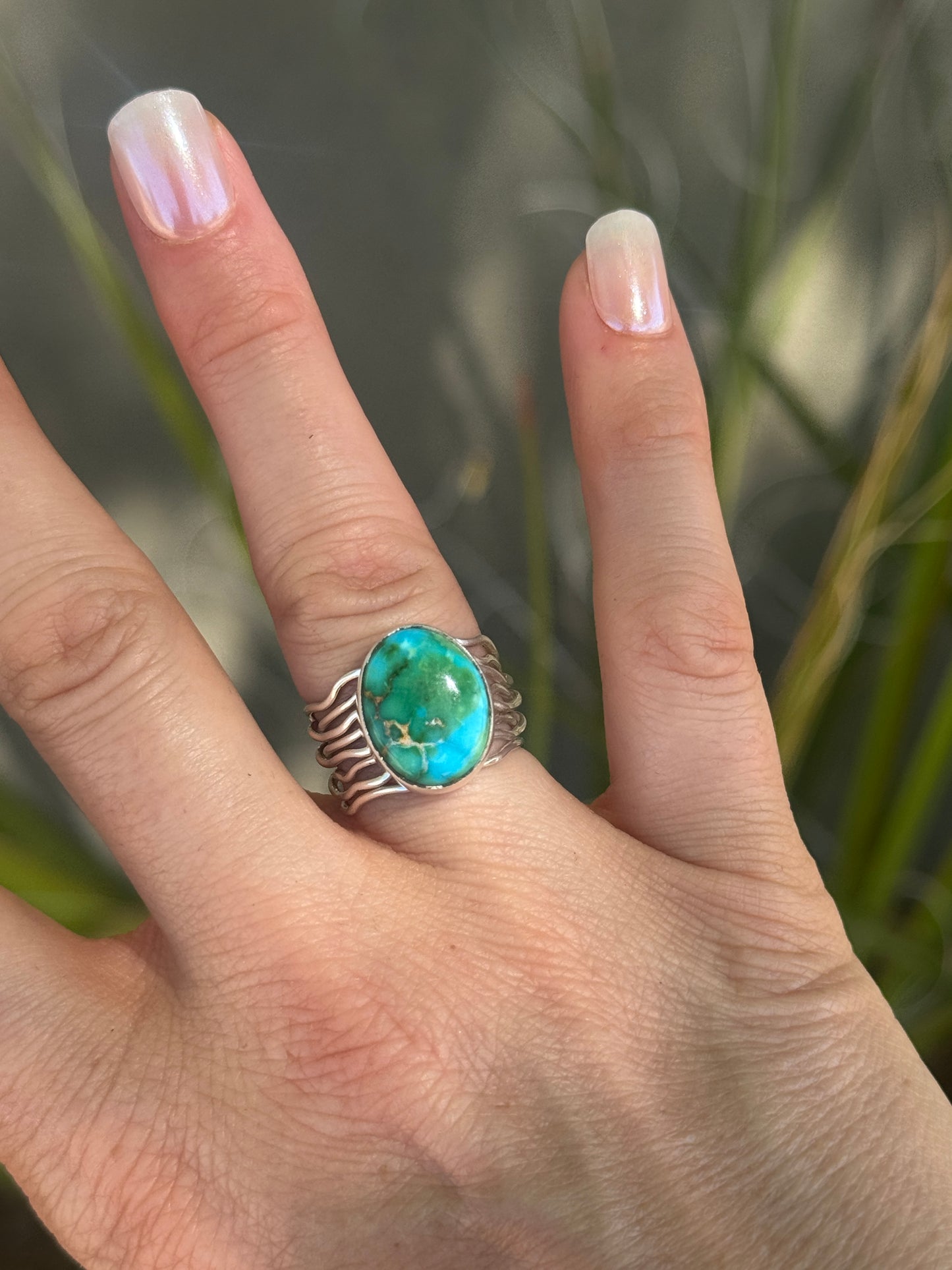 High grade turquoise braided wire ring, size 7, 7.5, 9.5