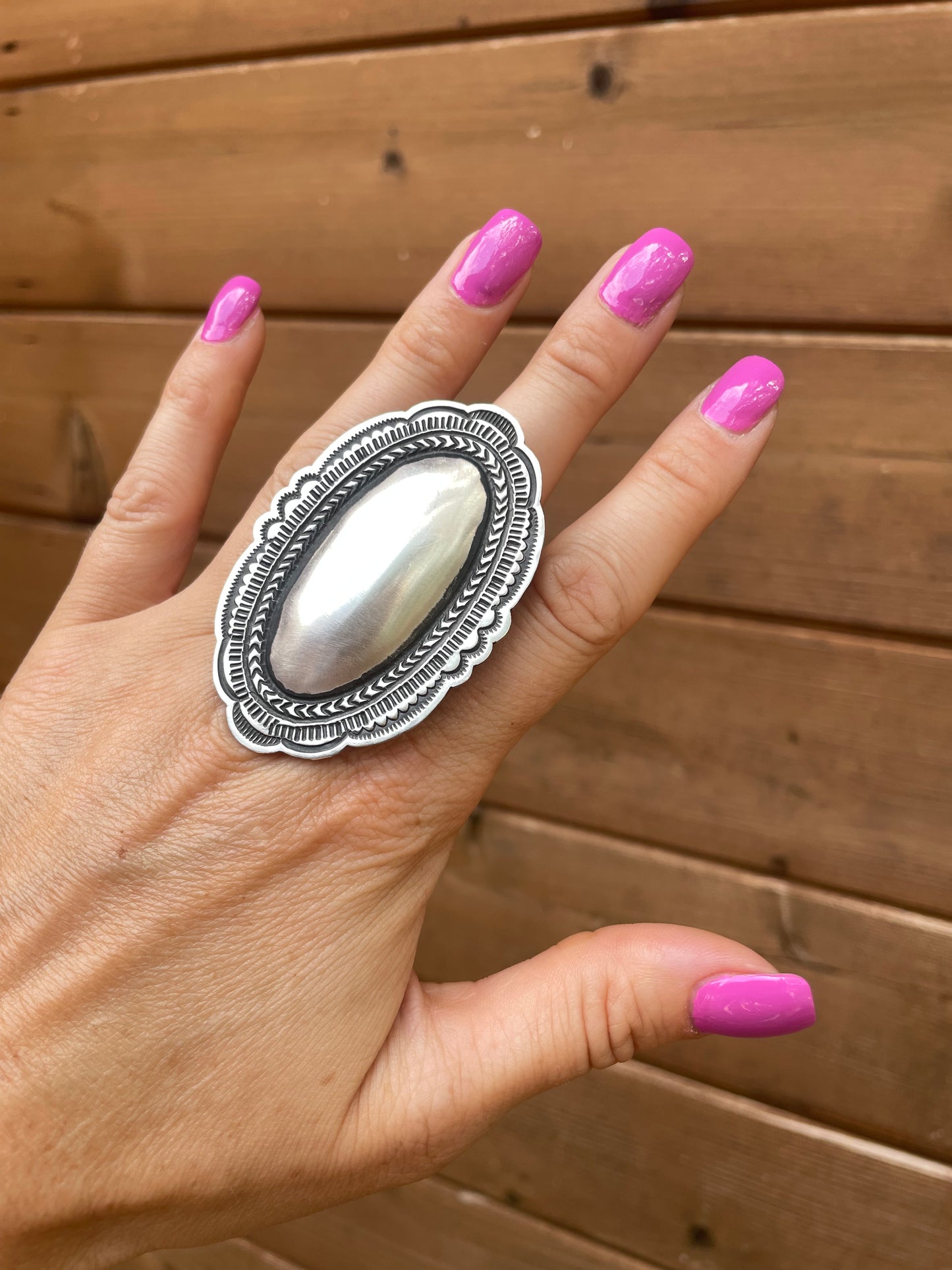 Sterling silver oval statement ring - adjustable