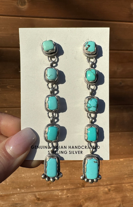 Long 5 stone turquoise earrings