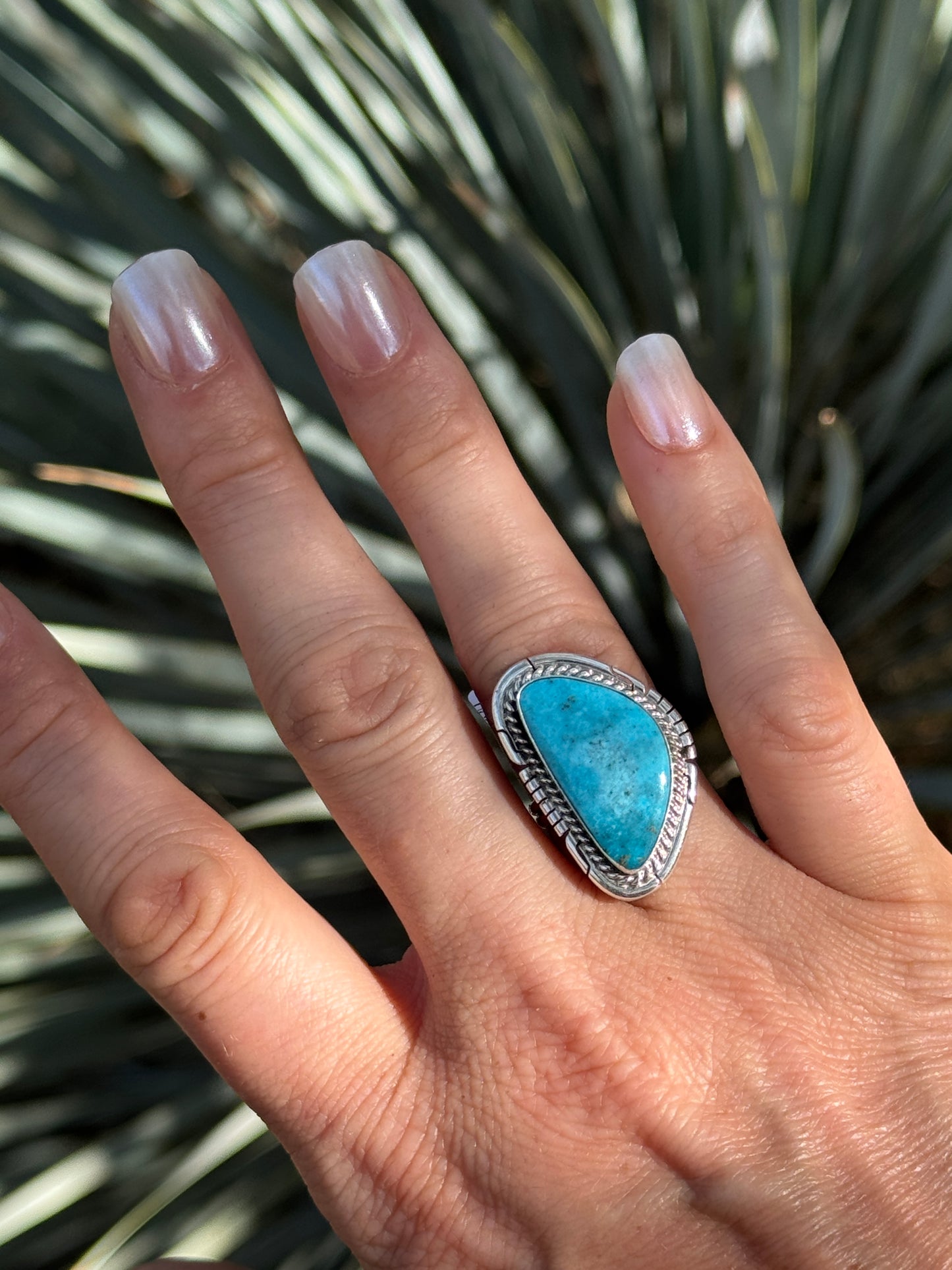 White Water Turquoise Sterling Silver ring, size 8