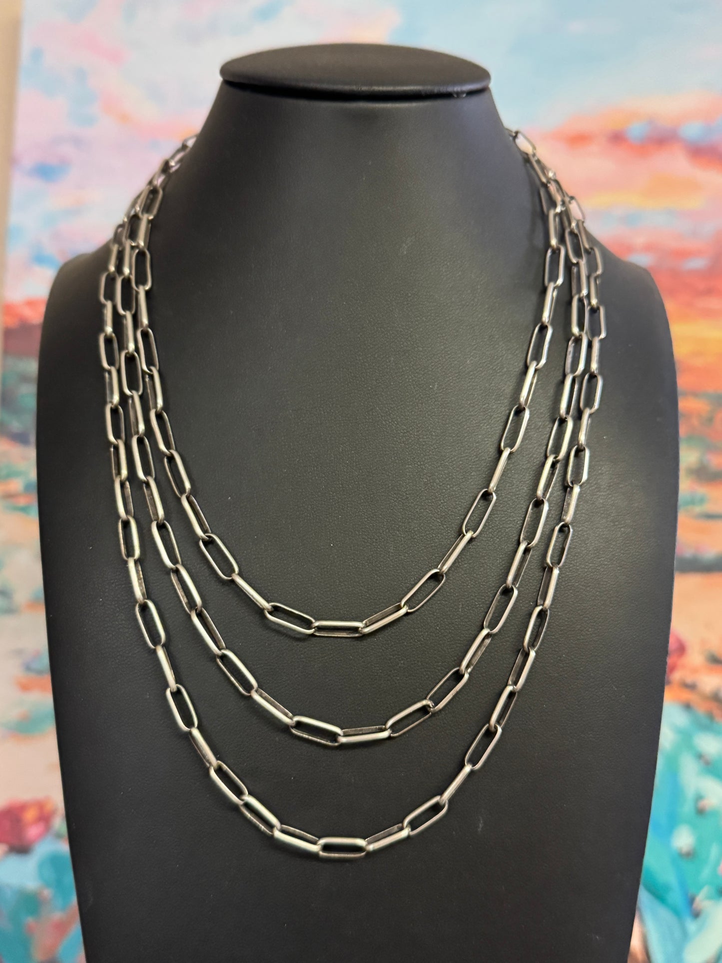 Navajo handmade Sterling Silver paperclip necklace 16” 18” 20”