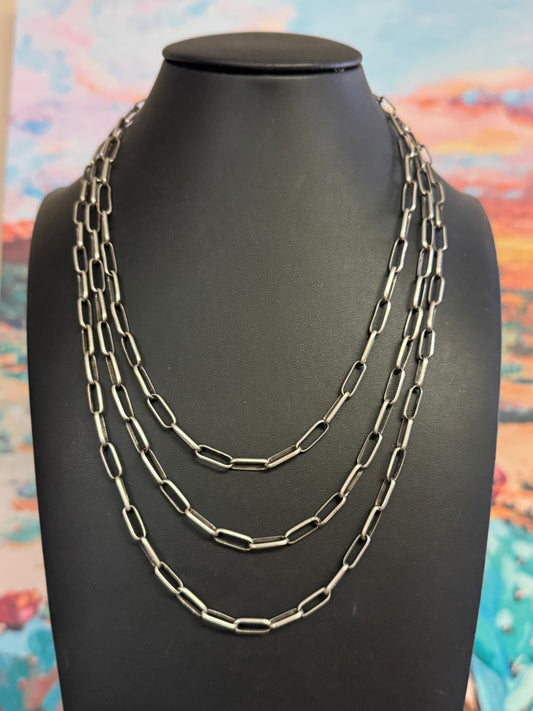 Navajo handmade Sterling Silver paperclip necklace 16” 18” 20”