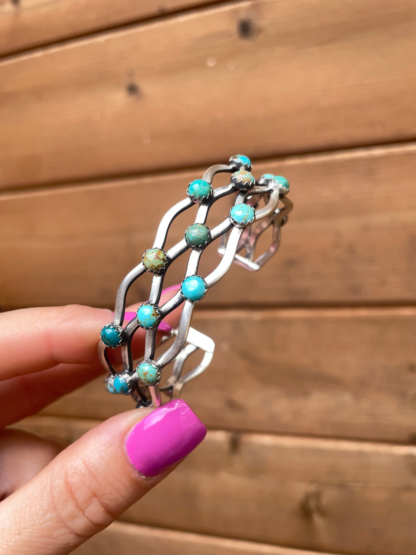 Unique sterling silver cuff with 20 turquoise stones