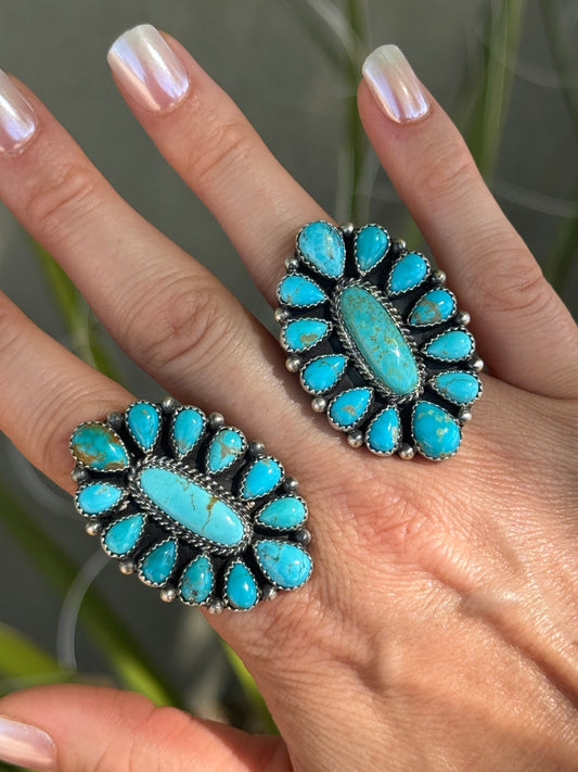 Turquoise Sterling Silver cluster ring, adjustable