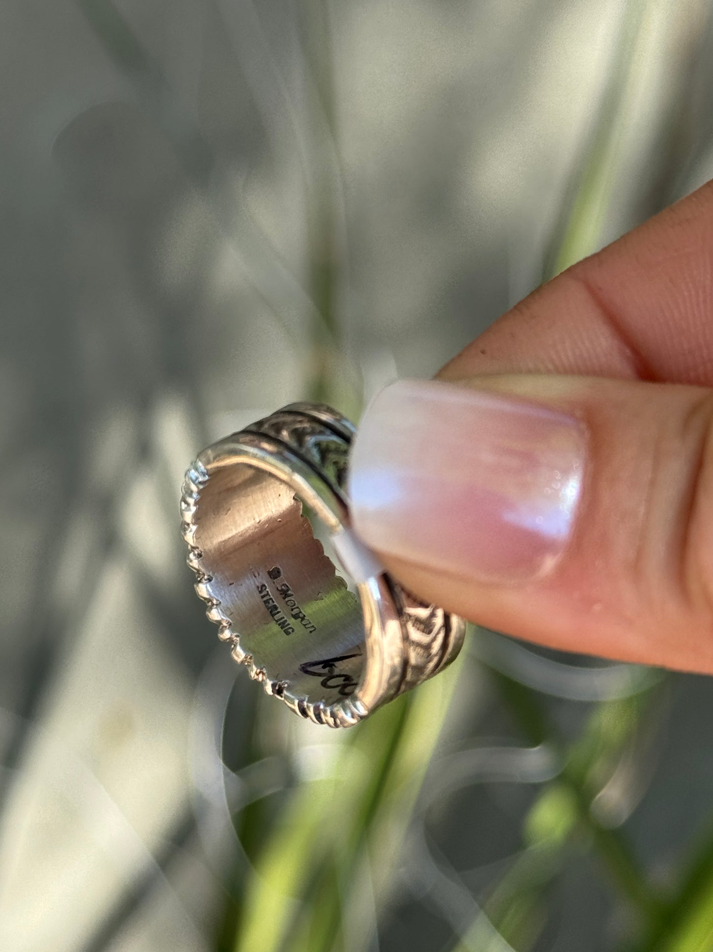 Bruce Morgan Sterling silver wide band ring, size 9.5 and 10.5