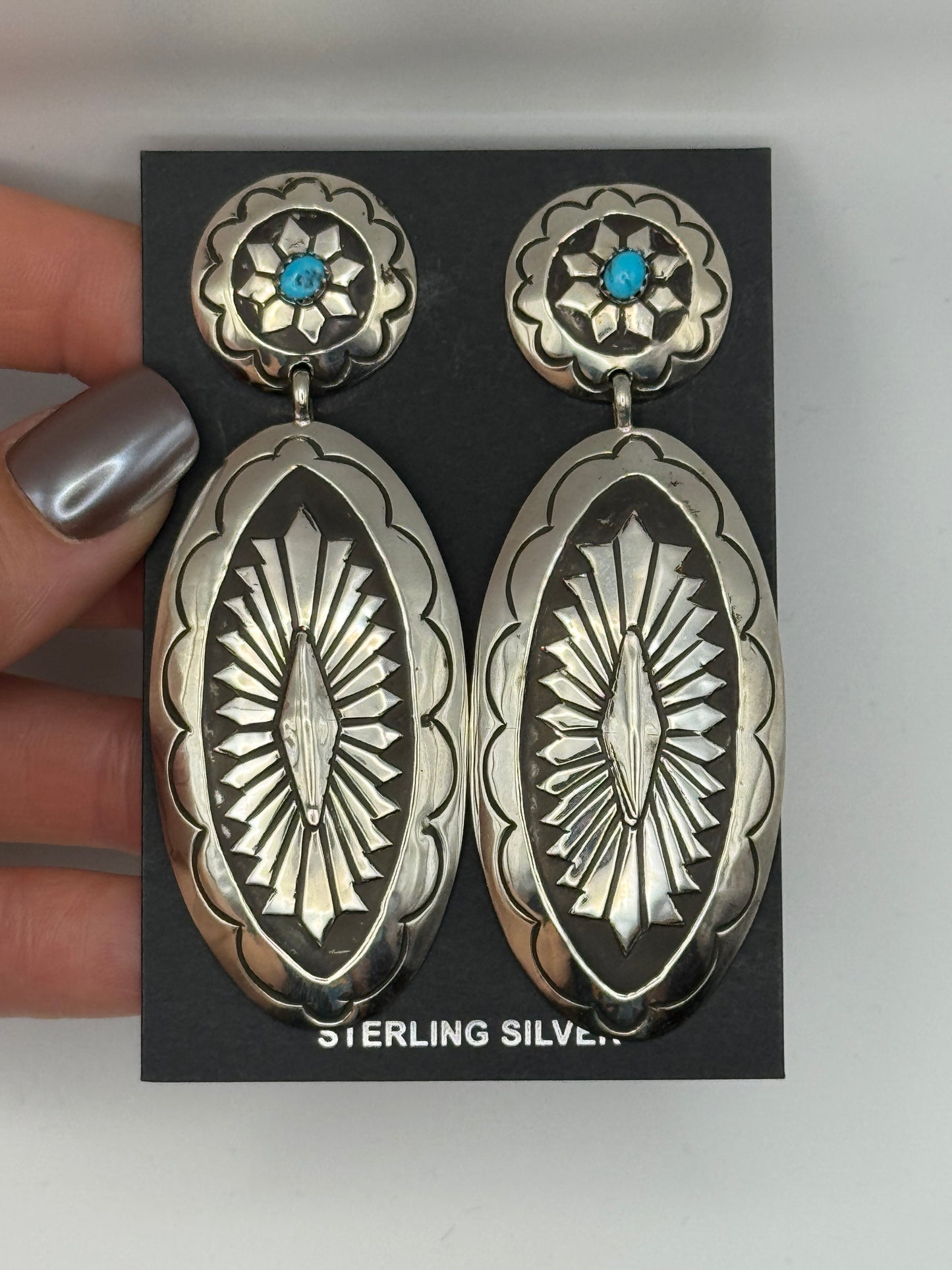 Eric Martinez Sterling Silver concho style earrings with turquoise