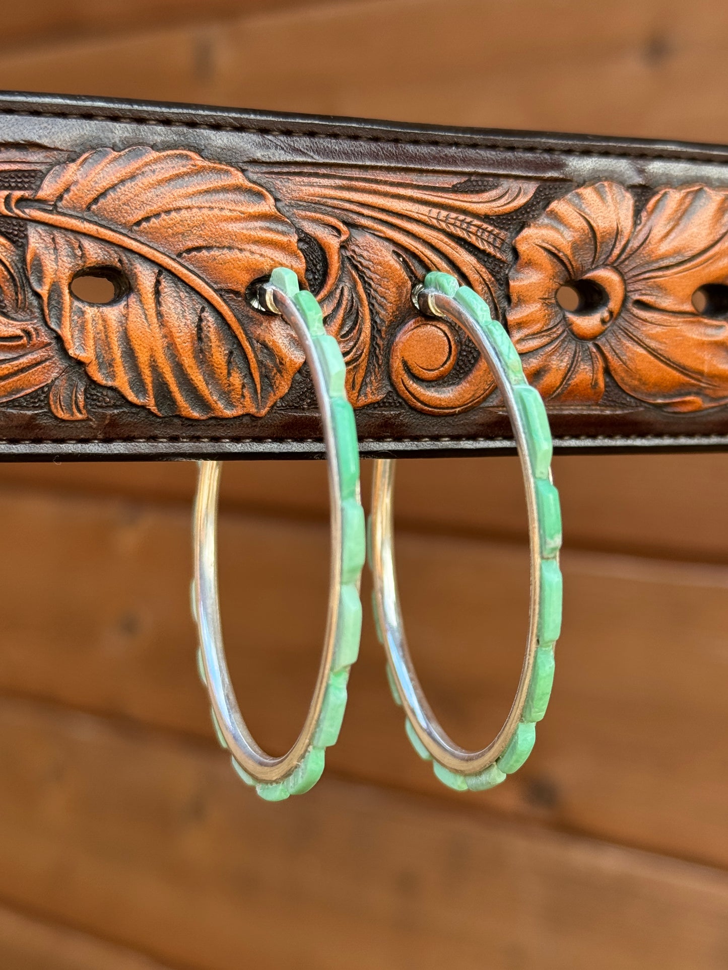Federico Sterling Silver Cariño lake, Green Turquoise hoop earrings