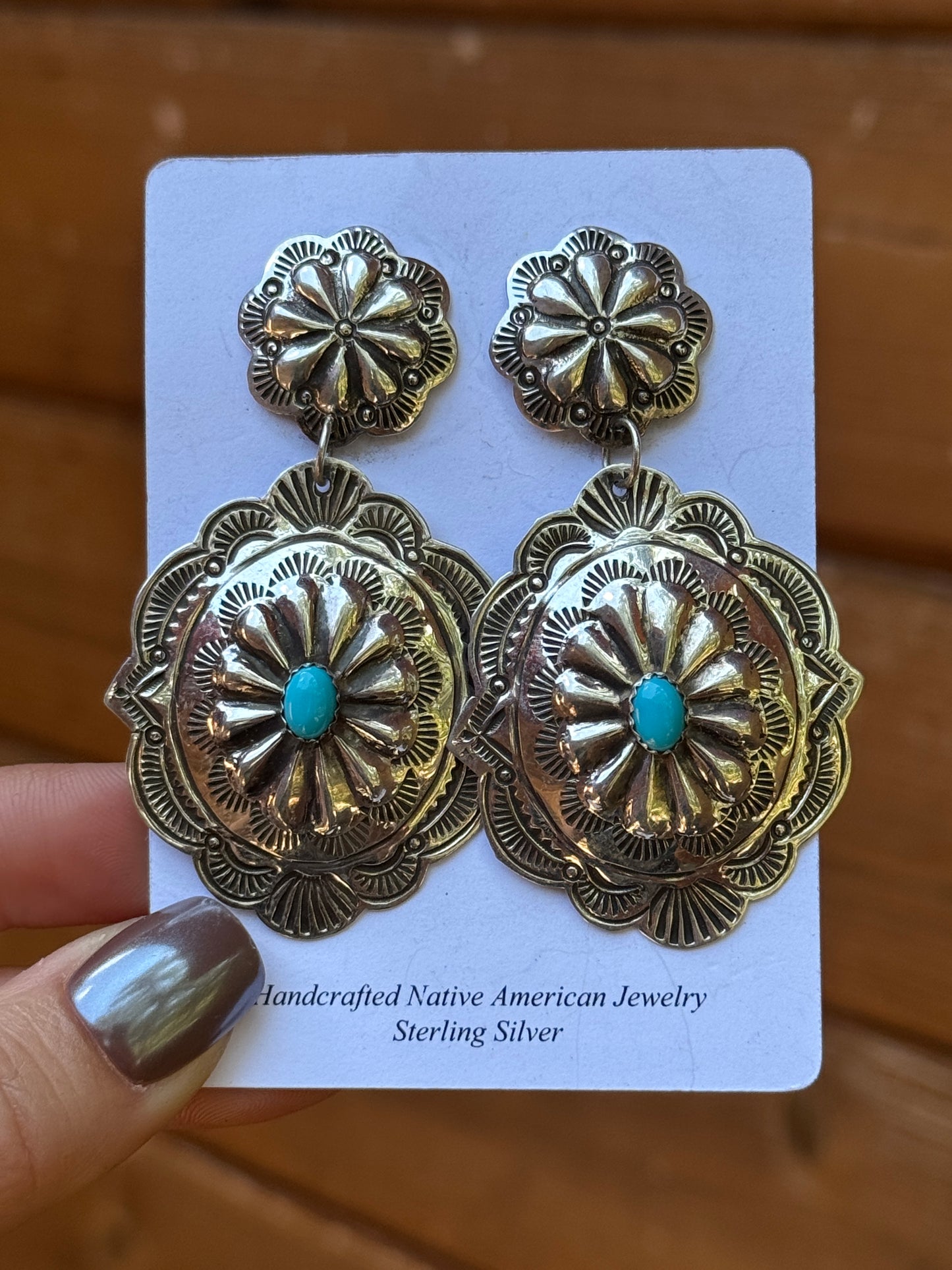 Blackgoat Sterling Silver stamped Turquoise concho earrings