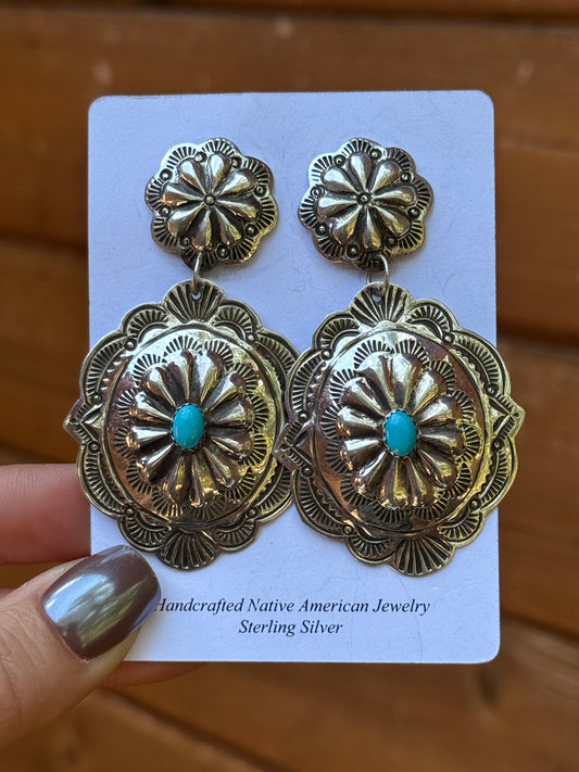 Blackgoat Sterling Silver stamped Turquoise concho earrings