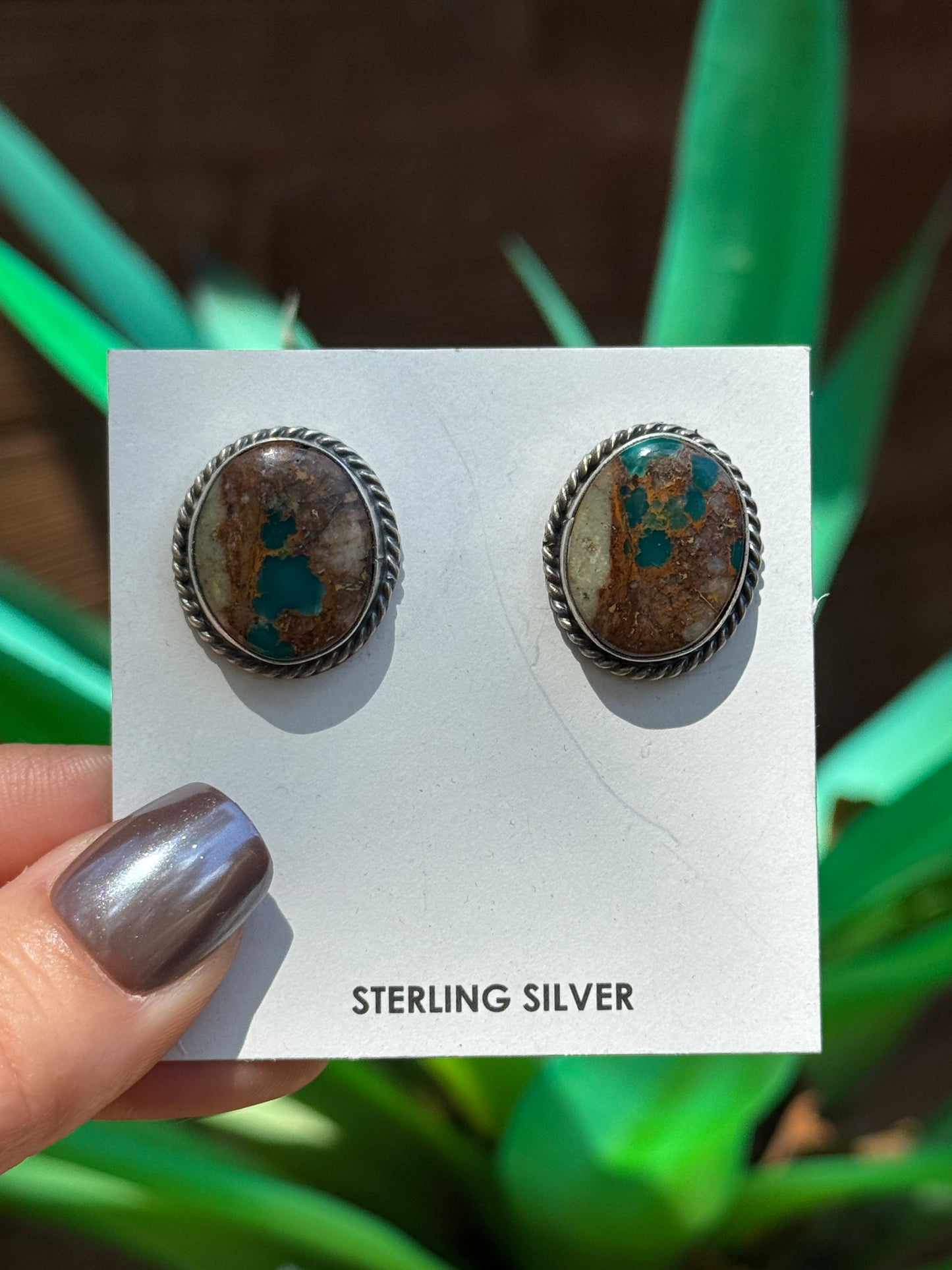 Chassity Belone Sterling Silver Boulder Turquoise round earrings