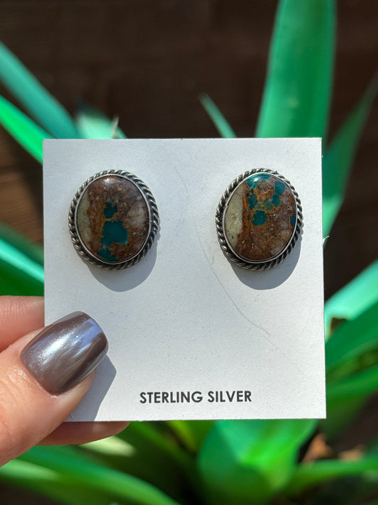 Chassity Belone Sterling Silver Boulder Turquoise round earrings