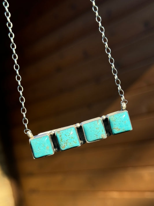 Kingman Turquoise squares bar necklace