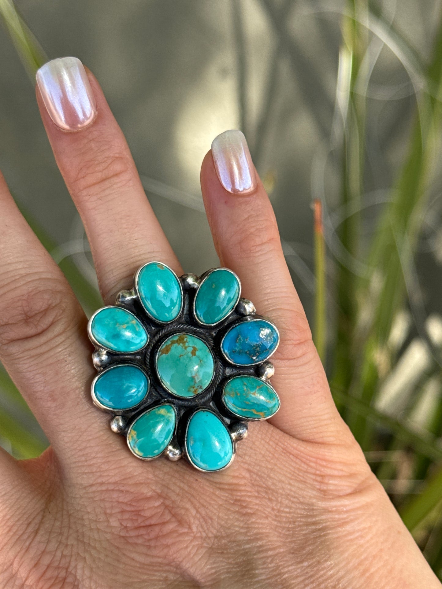 Gorgeous Kingman Turquoise cluster ring, adjustable