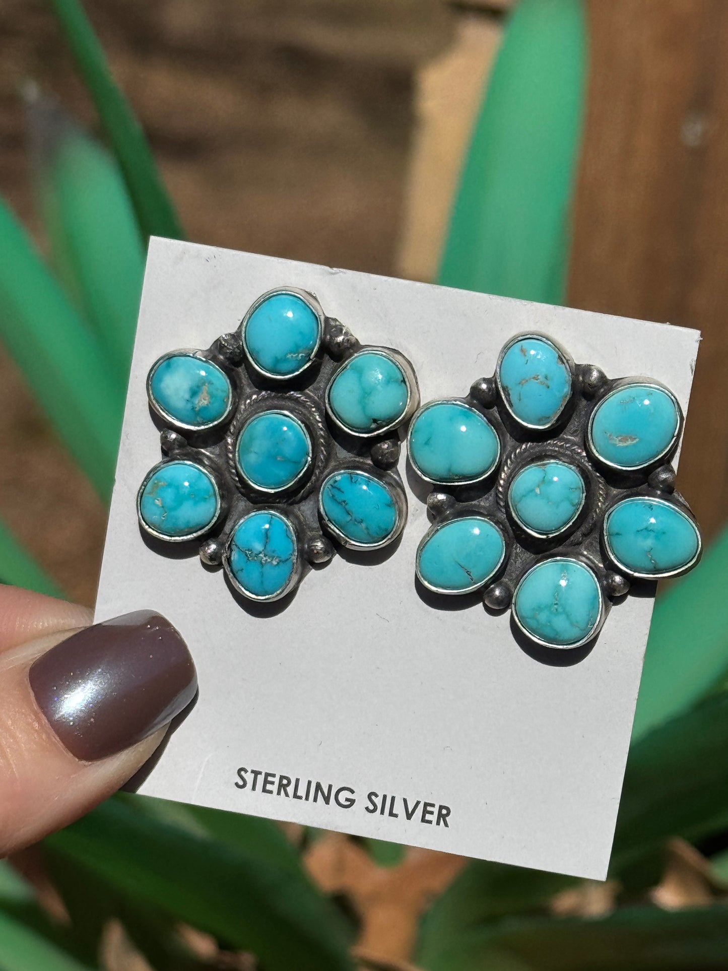 Lone Mountain Turquoise Sterling Silver cluster earrings