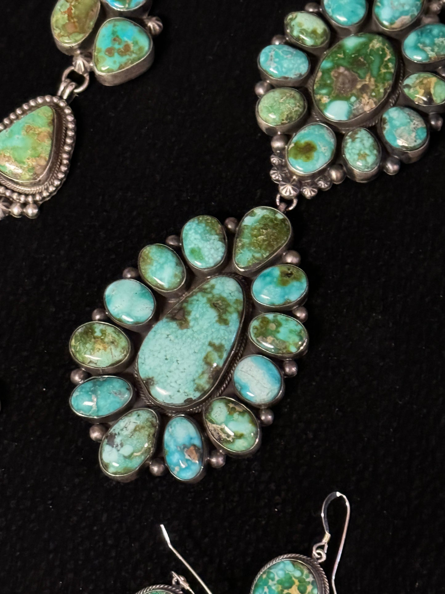 Sonoran Gold turquoise necklace and earrings set by Marie Tsosie