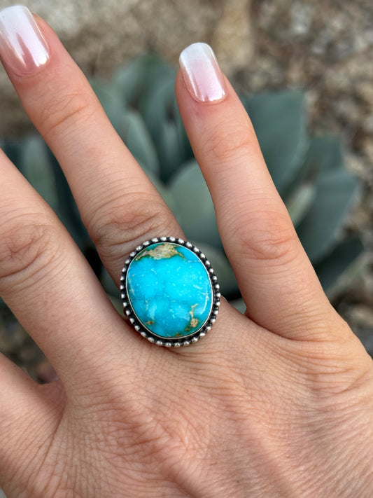 Sonoran turquoise Sterling Silver round ring, size 8
