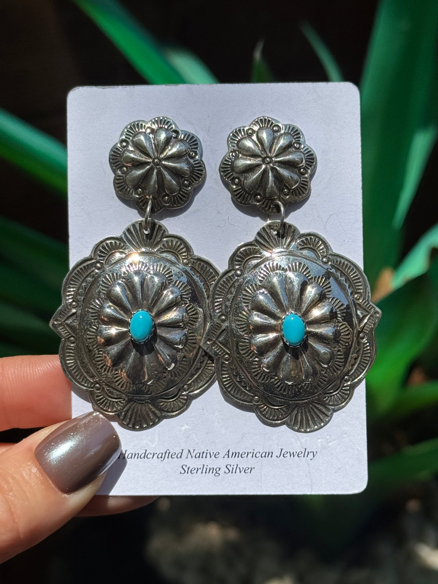 Blackgoat Sterling Silver stamped Turquoise concho earrings