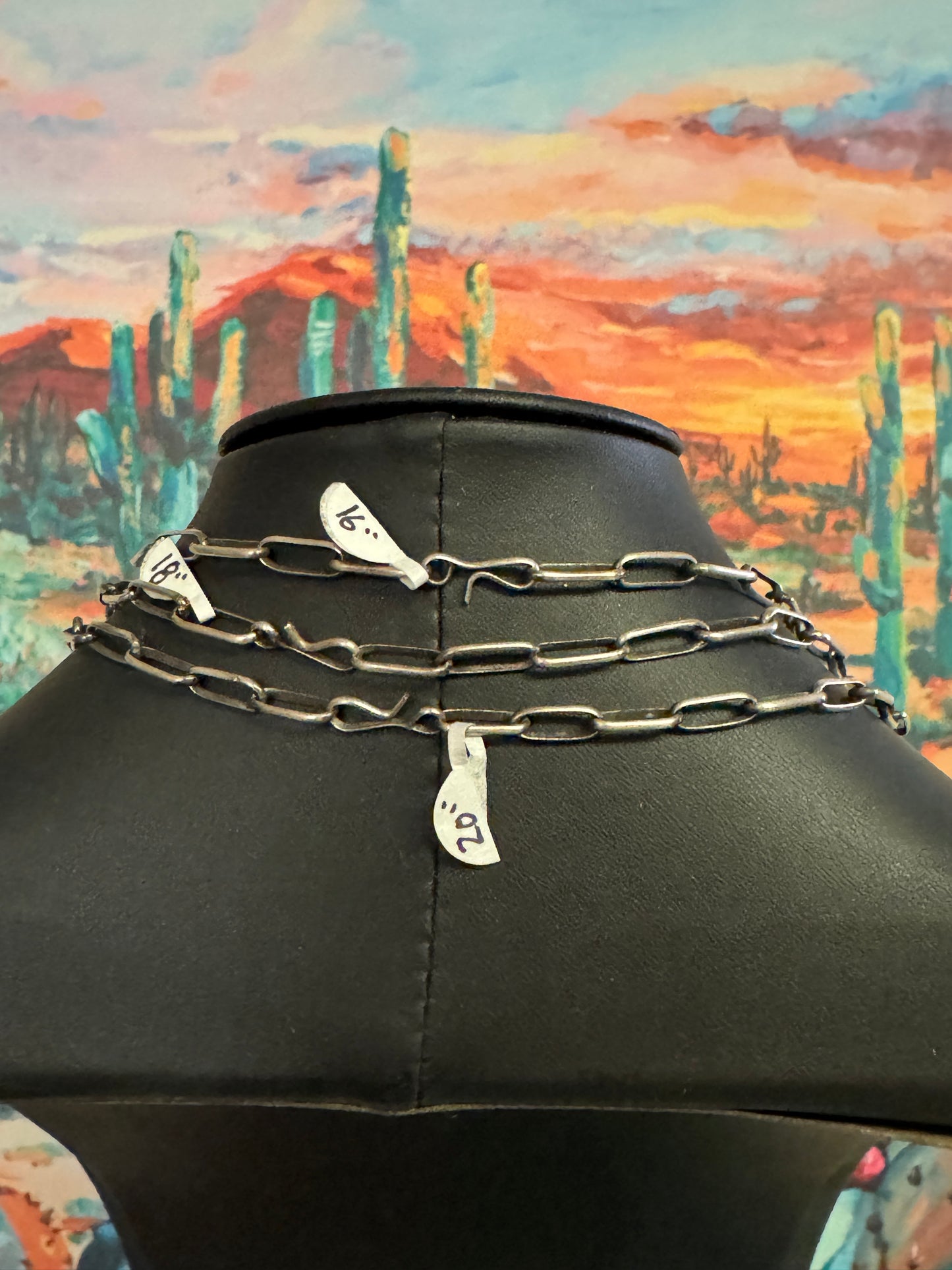 Navajo handmade Sterling Silver paperclip necklace 16” 18” 20”