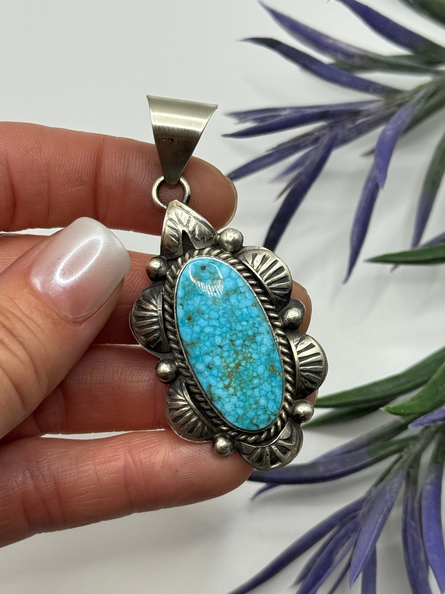Sterling Silver Kingman Turquoise oval pendant
