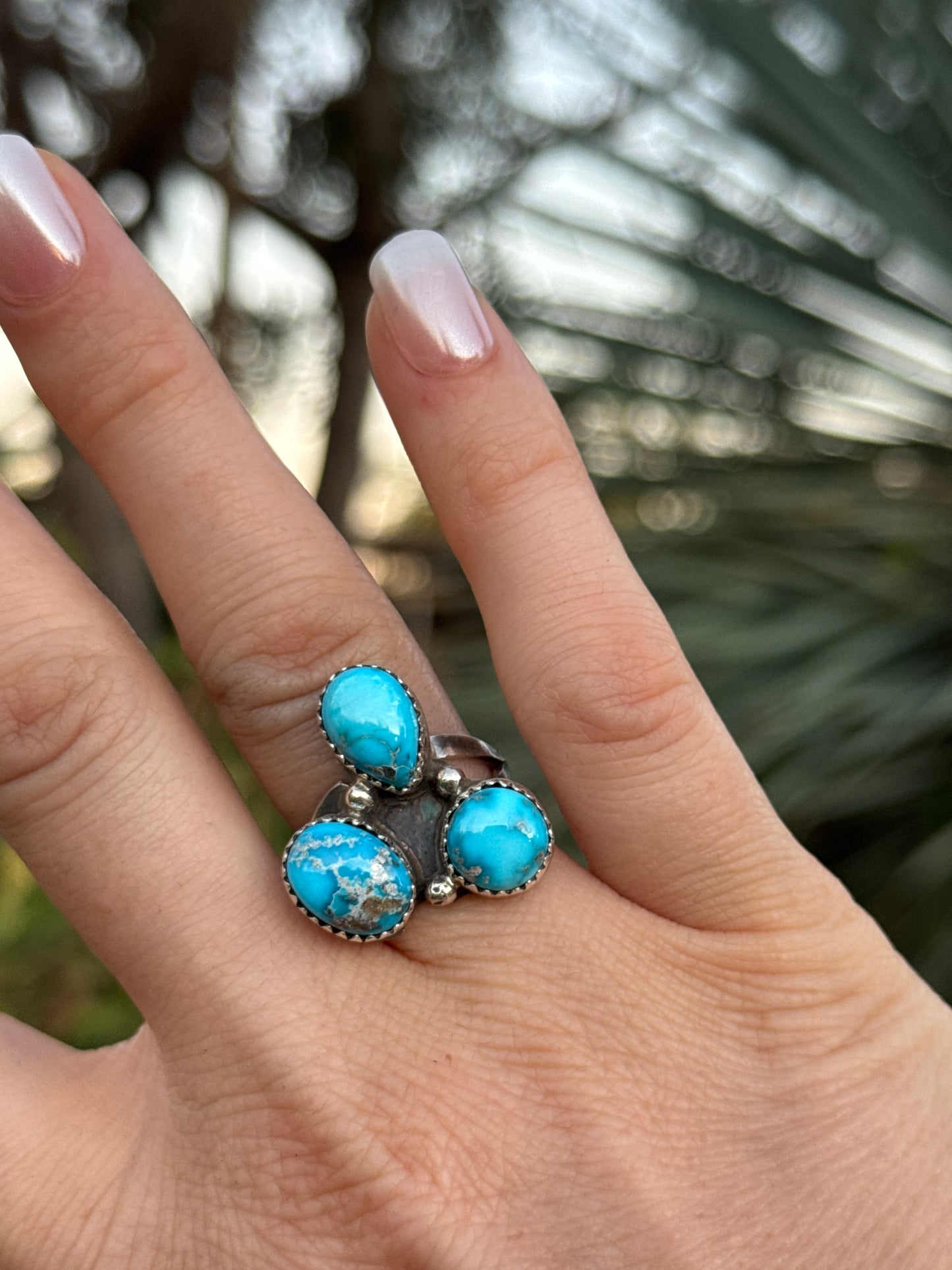 Turquoise triple stone Sterling silver ring, size 8