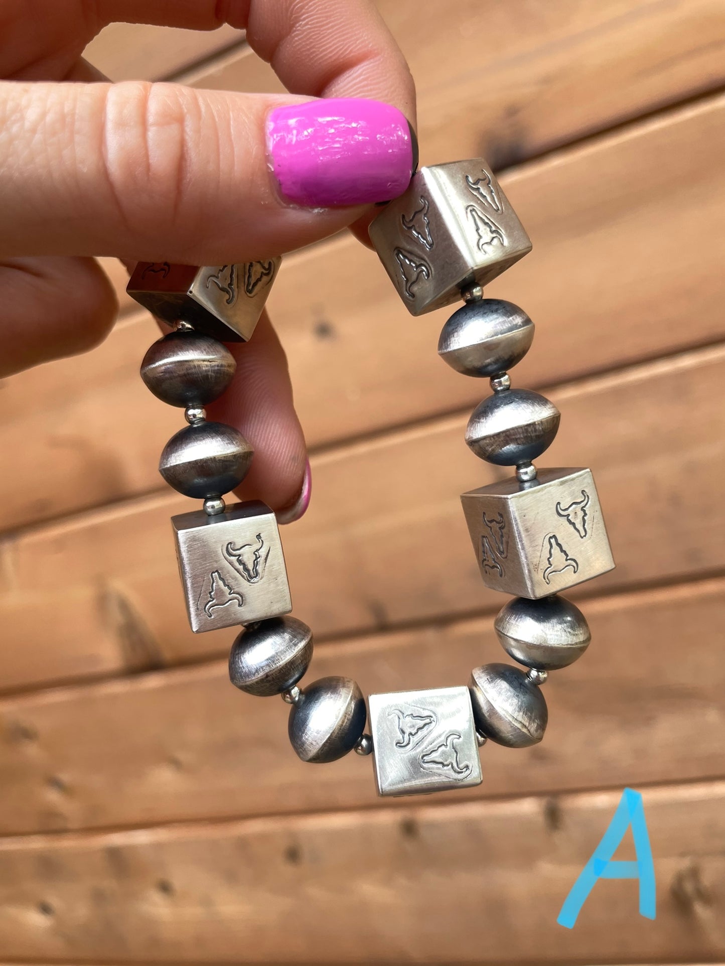 Navajo pearls and stamped cubes stretchy bracelets