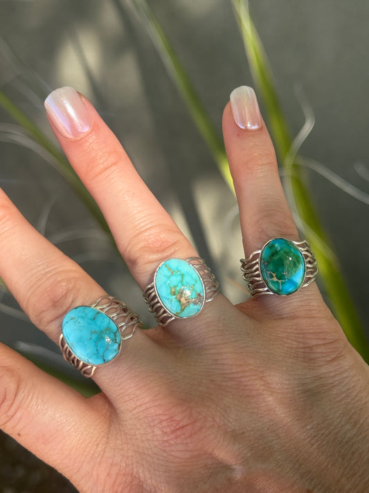 High grade turquoise braided wire ring, size 7, 7.5, 9.5