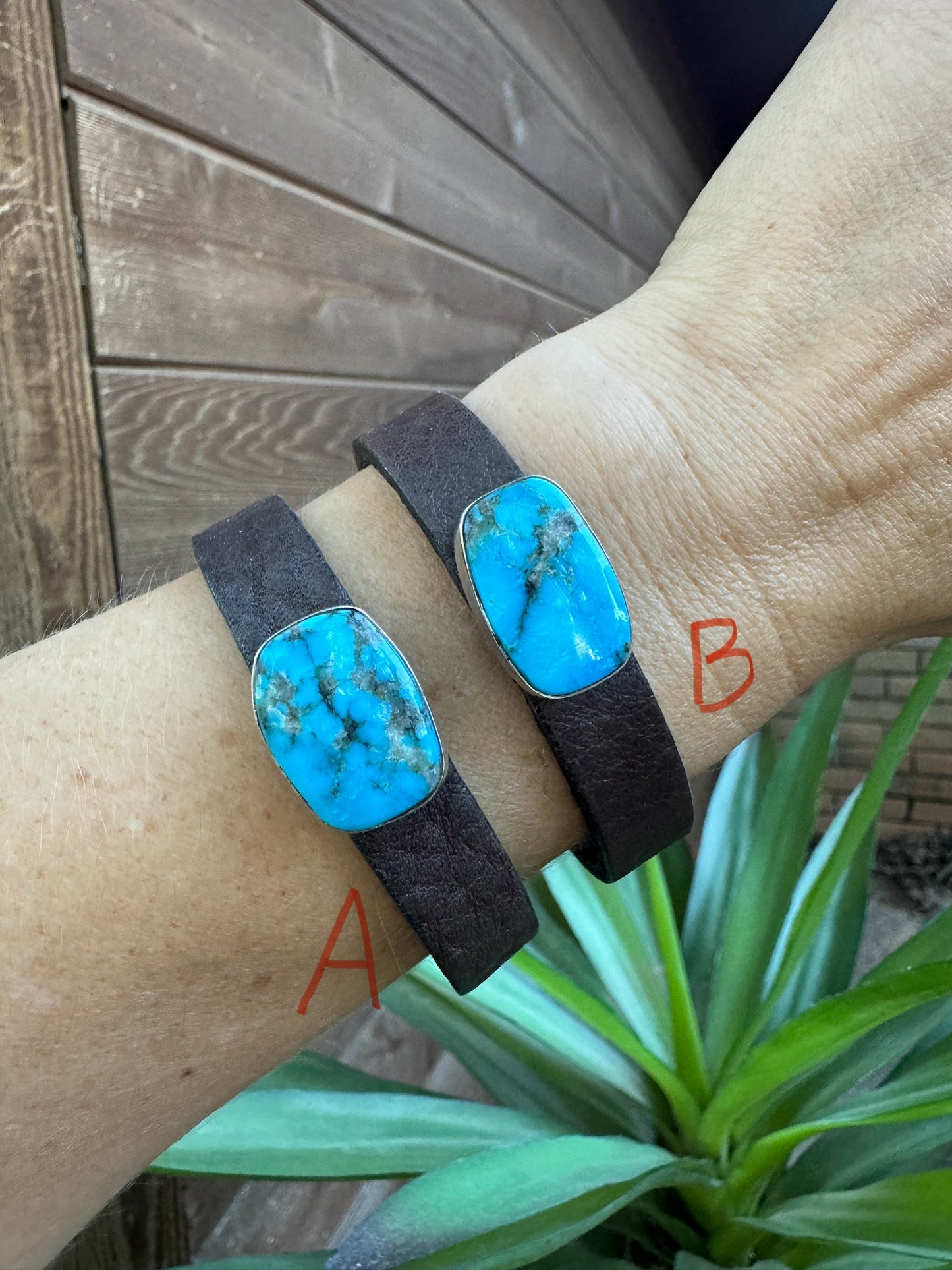 Kingman Turquoise and Leather Bracelet by Que Chula