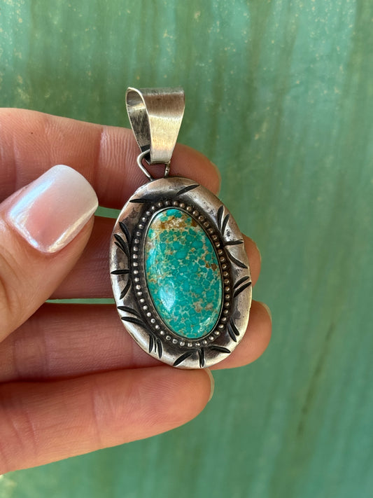 Stamped Sterling Silver Turquoise oval pendant