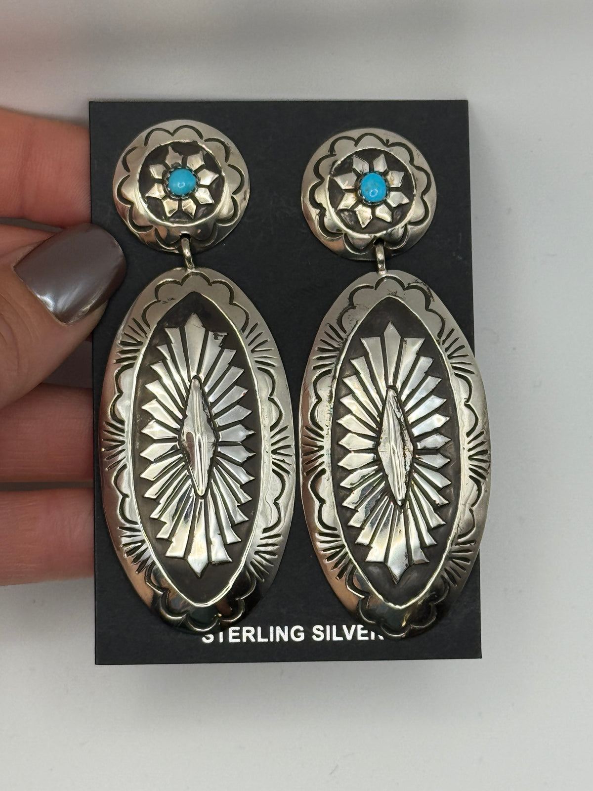 Eric Martinez Sterling Silver concho style earrings with turquoise