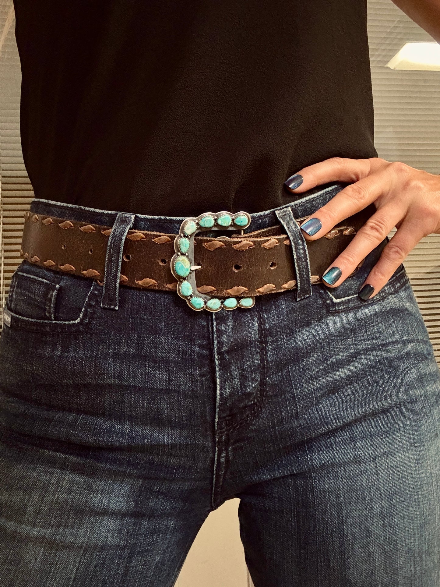 Sterling Silver Kingman Turquoise 11 stone buckle