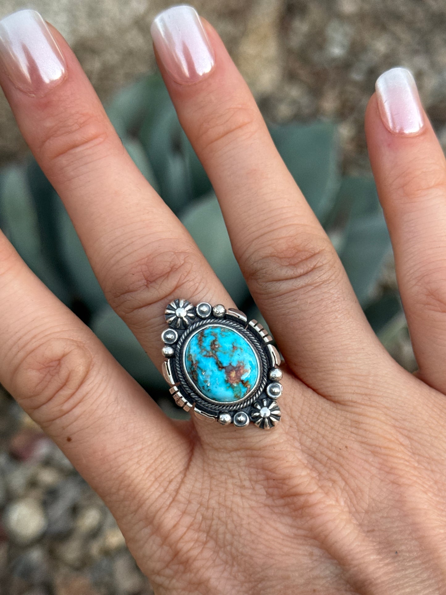 Kingman Web Turquoise Sterling silver ring, size 10