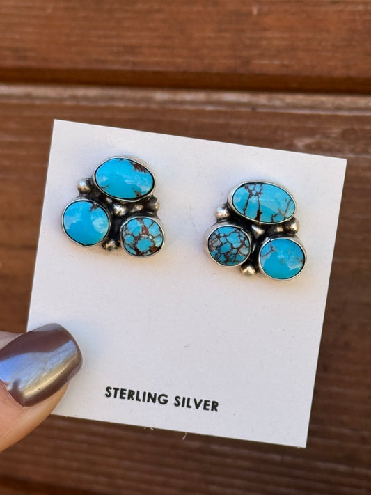 Turquoise Sterling Silver 3 stone earrings