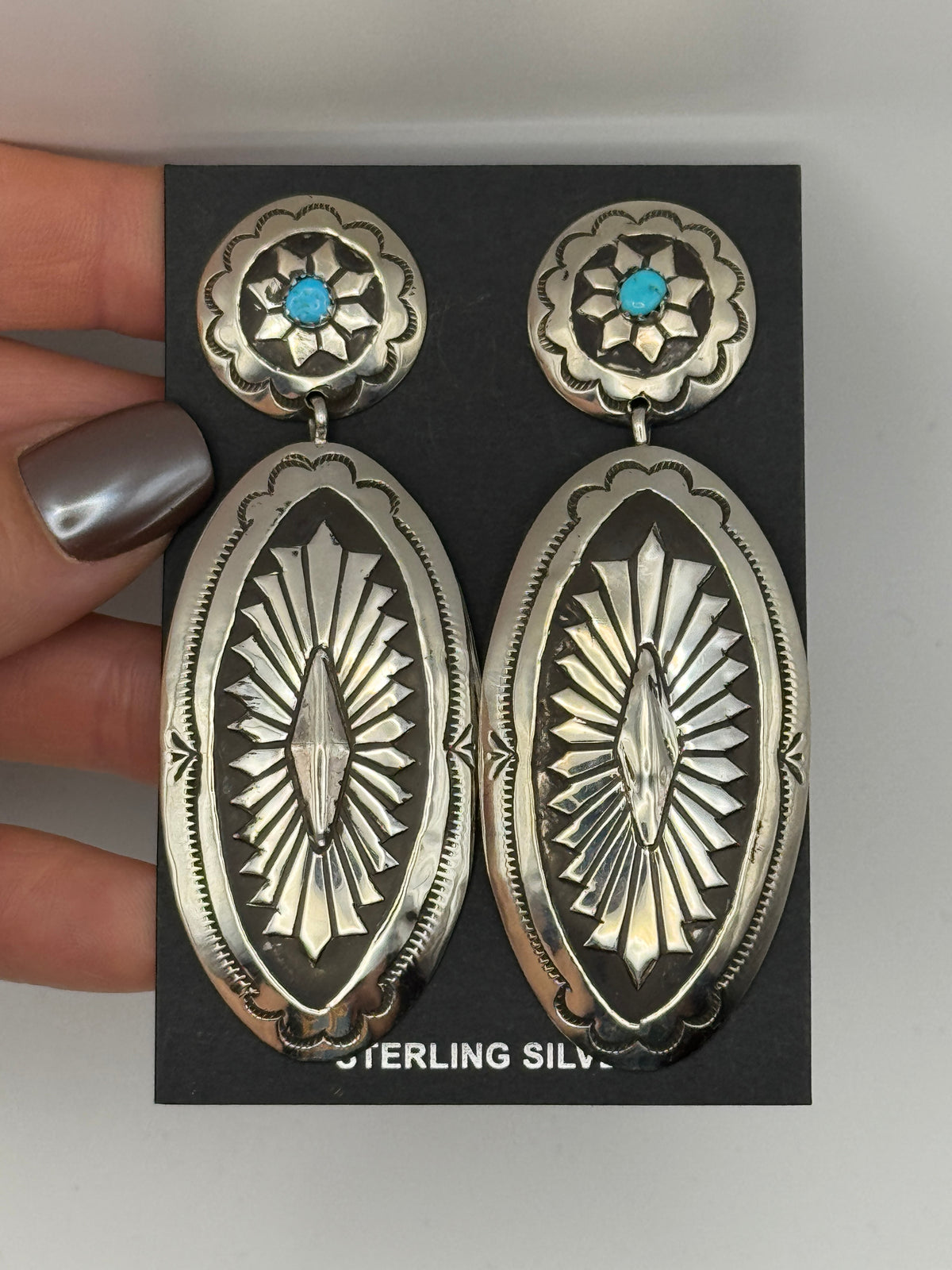 Eric Martinez Sterling Silver concho style earrings with turquoise