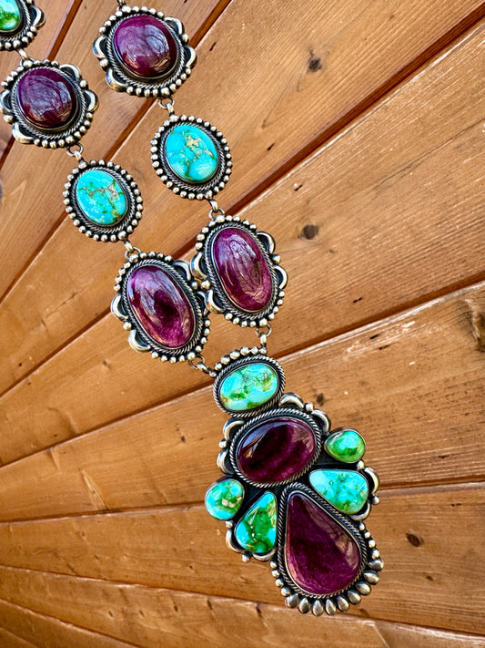 Purple spiny oyster and Sonoran Gold necklace and earrings set