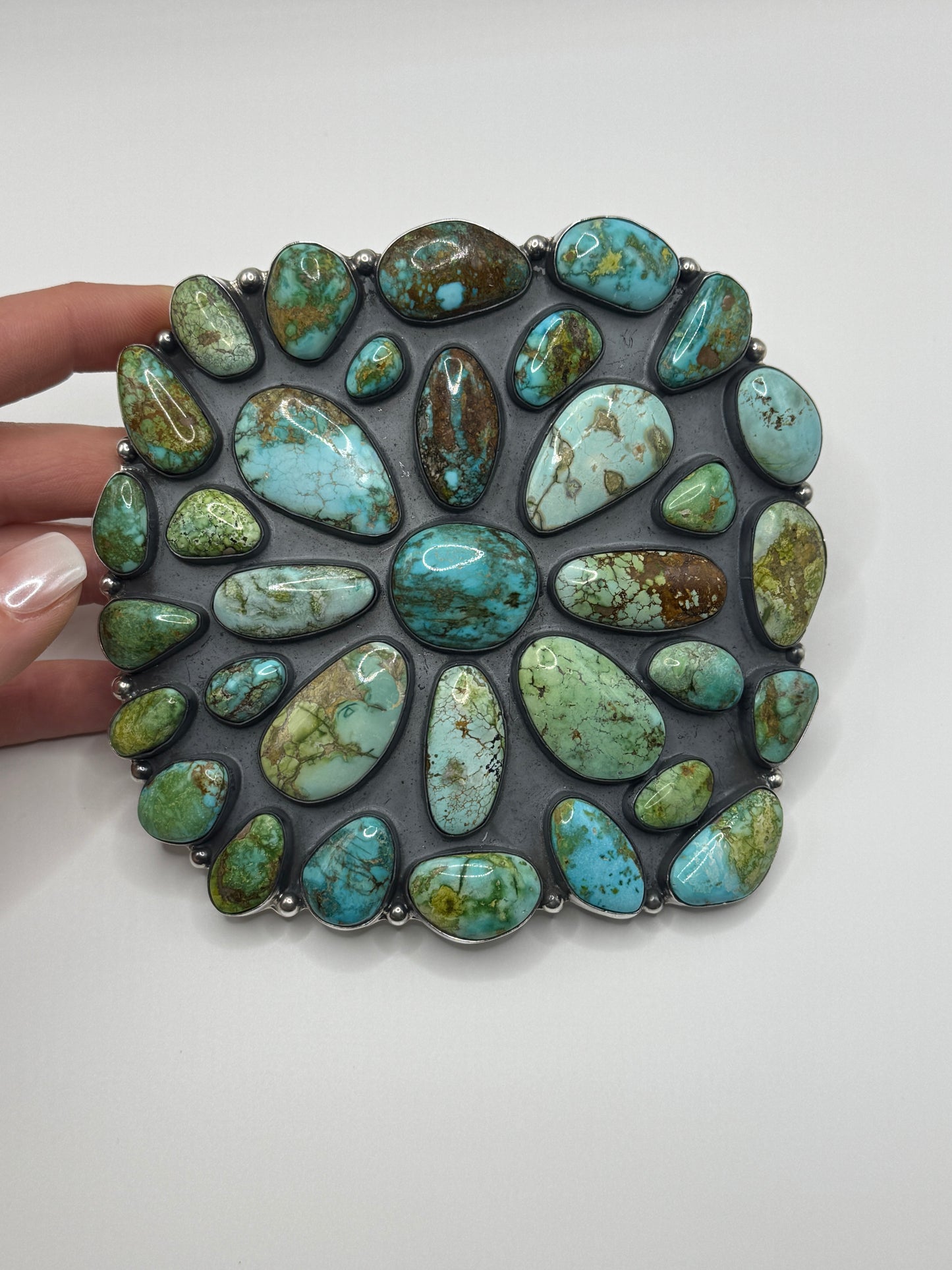 Huge 5”x5” Federico mixed Turquoise Sterling Silver buckle