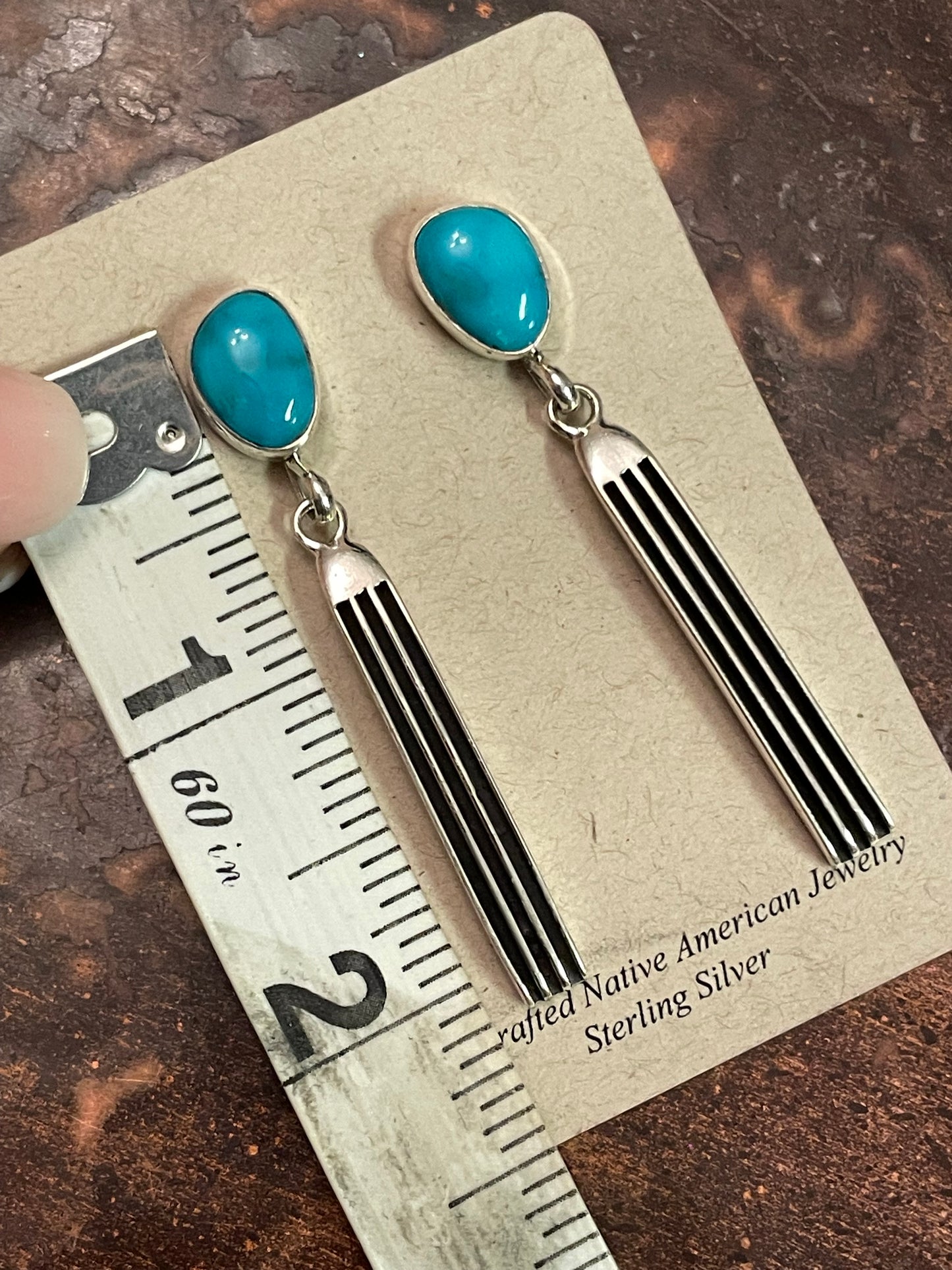 Classy! High grade Kingman turquoise bar drop earrings