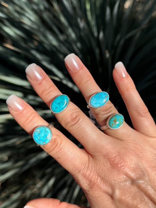 Turquoise single stone sterling silver ring, size 6 and 8