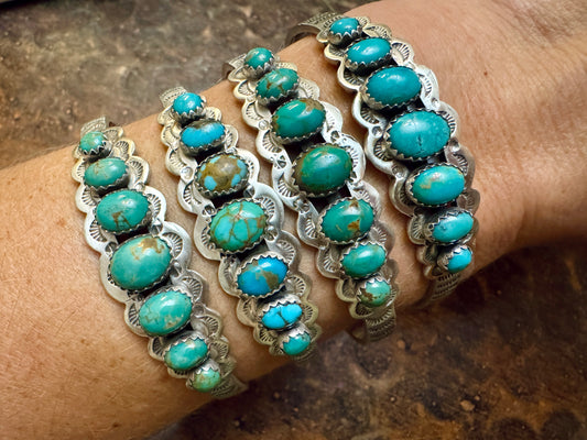 7 stone turquoise cuff with beautiful scalloped edge