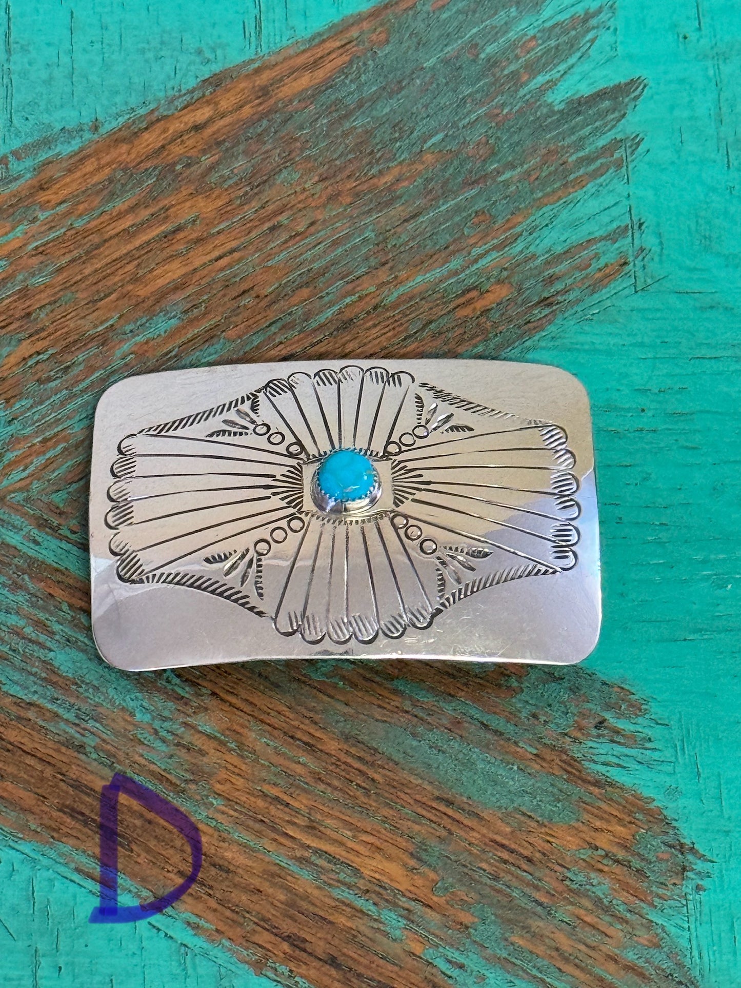 Sterling silver buckle with turquoise stone